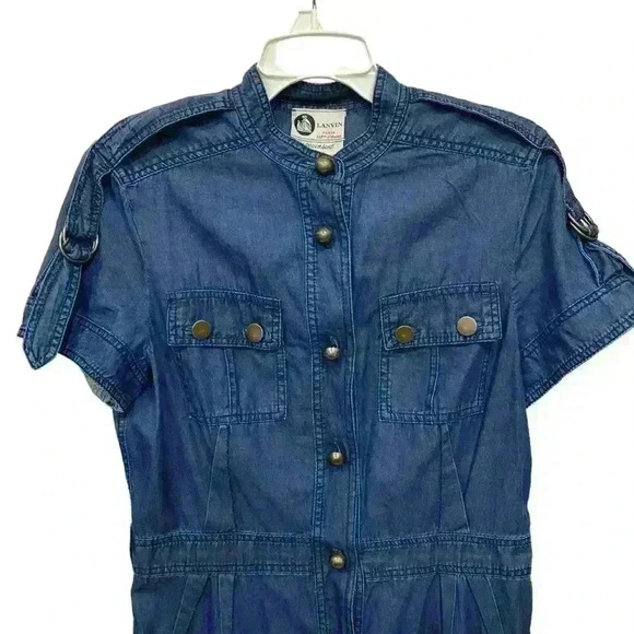 LANVIN x ACNE Denim Shirt Dress Multi Pocket Metal Button Women's - Picture 5 of 7